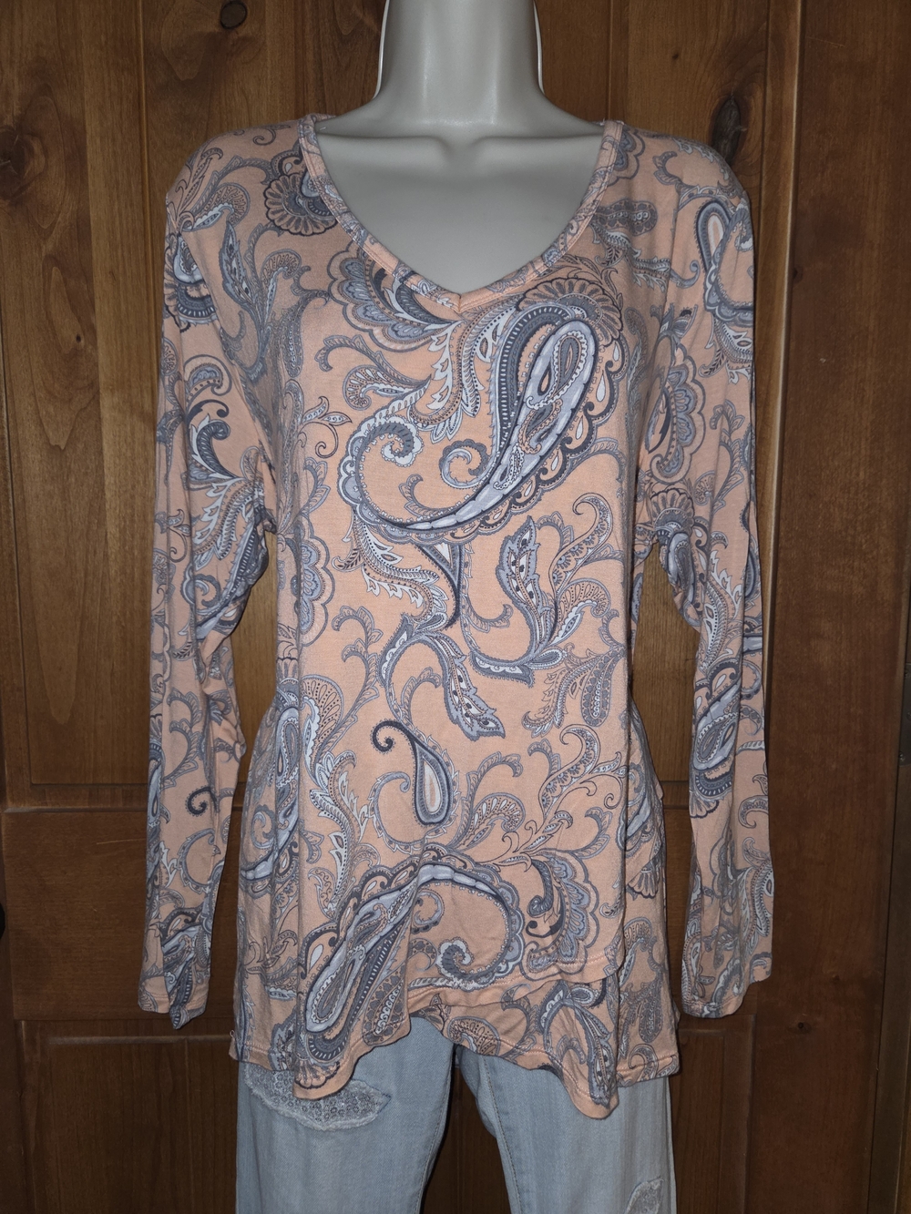 croft & barrow Pink Paisley V-Neck Long Sleeve Top